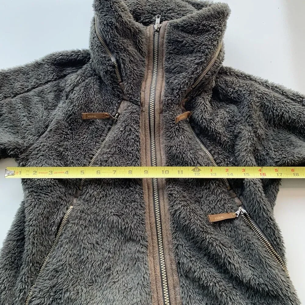 Kuhl Flight Jacket Women's M Brown Full Zip Stowaway Hood Fleece Raglan Sleeve - Picture 12 of 15